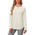 thumbnail image 4 of Asklazy Women Pullovers Sweater Soft Fisherman Cable Long Sleeve Crewneck Sweater,Thanksgiving,White,S, 4 of 10