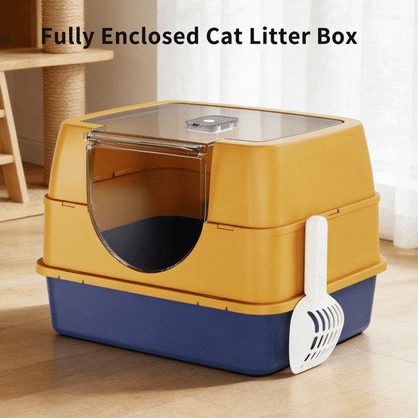 imerelez Stainless Steel Cat Litter Box with Lid :Non-Sticky Metal Pan with High Sided & Scoop, Odor Free, Front & Top Entry, Anti-Leakage, Easy Cleaning