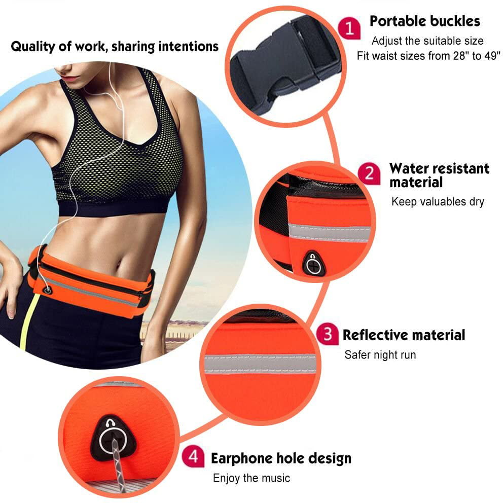 BWTY Running Belt,Adjustable Fanny Pack for women & men,Ultra Light Bounce Free Waterproof Reflective Waist Pack for Running Hiking Travel etc.Running Pouch Phone Holder Accessories for iPhone Samsung 