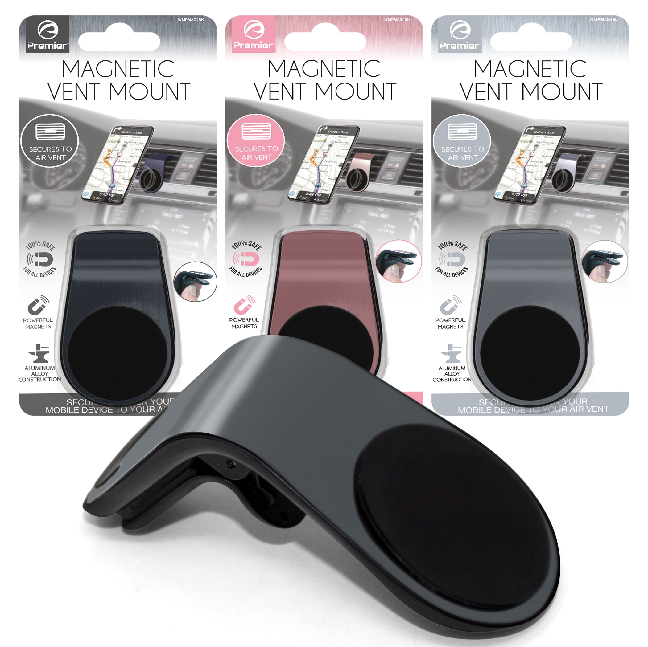 Premier Magnetic Vent Clip Mount Phone Holder for Cell Phones and Mini Tablets, Rosegold