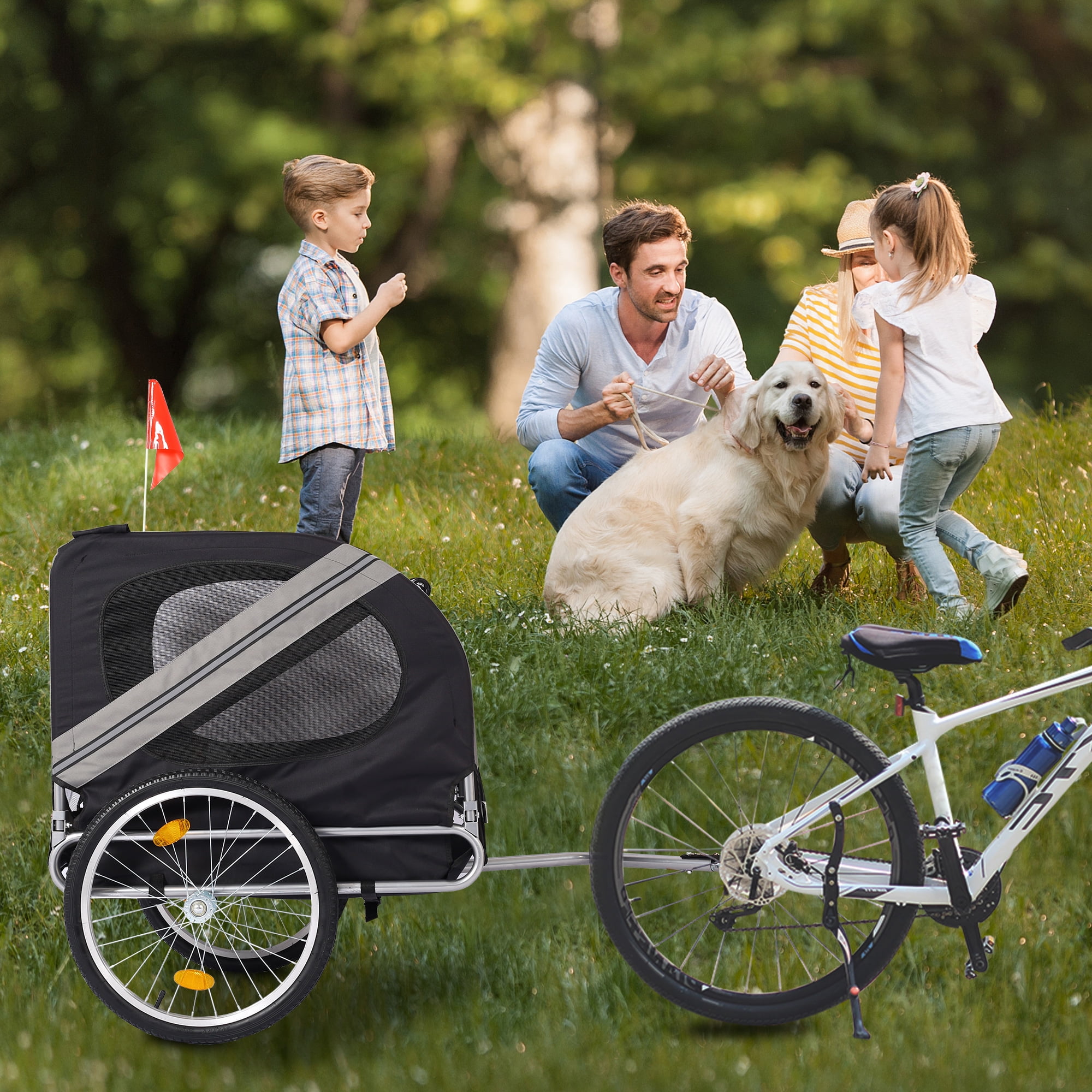 Pefilos 55" Dog Bike Trailer for Small and Medium, Pet Trailer with Suspension, Visibility Flag, Air-Filled Tires, Collapsible, Gray Pefilos 55" Dog Bike Trailer for Small and Medium, Pet Trailer with Suspension, Visibility Flag, Air-Filled Tires, Collapsible, Gray