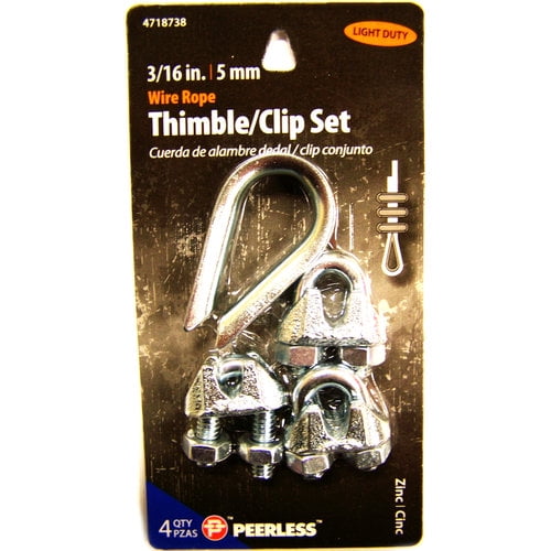 Peerless Chain 3/16 Inch Three Clips and One Thimble for Wire Rope and Cable, Zinc Plated, #4718738