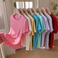 thumbnail image 6 of UACY Girls Lettuce Trim Short Sleeve Shirts Summer Ribbed Knit Crewneck Casual T Shirt Tops Tee Blouse, 6 of 9