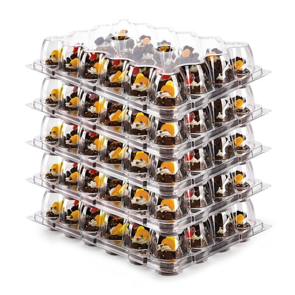 12-Count Cupcake Containers, 5-Set Stackable Plastic Cupcake Carrier Boxes, Mini Size for Parties & Baking