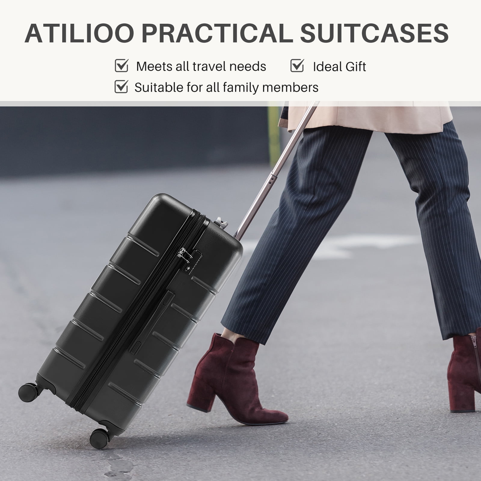 Taoset 28-Inch Expandable Blue Hard Shell Luggage, ABS Suitcase with Dual Spinner Wheels, TSA Accepted Lock, Wet/Dry Compartments, Lightweight & Durable for Travel, Black