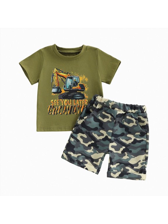 Boys Short Sleeved Shorts Suit Camouflage Matching Pocket Boys Set Winter Clothes Set 6-12 Months 12-24 Months 2T 3T 4T 5T 6T 7T 5-6 Years Camouflage