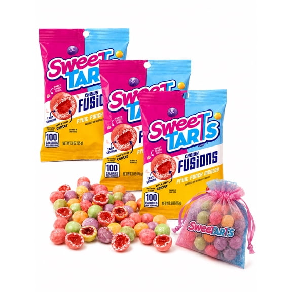 Sweetarts Chewy Fusions Fruit Punch Medley Tart Crunch Soft Chewy Center, 3 Pack, 3 oz