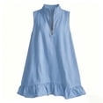 thumbnail image 3 of Kukoosong Women's Sleeveless Zip Collar Ruffle Hem Tank Mini Dress, Solid Color Loose Shift Dress with Side Pocket, Irregular Hem Short Summer Sundress, 3 of 7