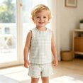 thumbnail image 5 of FINALGANG Girls Kids Summer Casual Two Piece Outfit With Round Neck Sleeveless Gingham Checkered Top Elastic Waist Shorts For Toddler Daily Play Wear Soft Set, 5 of 6