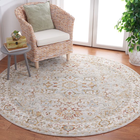Safavieh Hamilton Olivia Oriental Polyester Area Rug, Gray/Blue, 6'7" x 6'7" Round