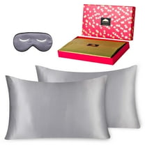 BlueHills 3 Piece Luxury Gift Set 100% Pure Mulberry Natural Soft Both Sides Silk Pillowcase 2 Pack for Hair and Skin Hidden Zipper & 1 Pure Silk Eye Mask in Gift Box Silver Grey, Standard - S019
