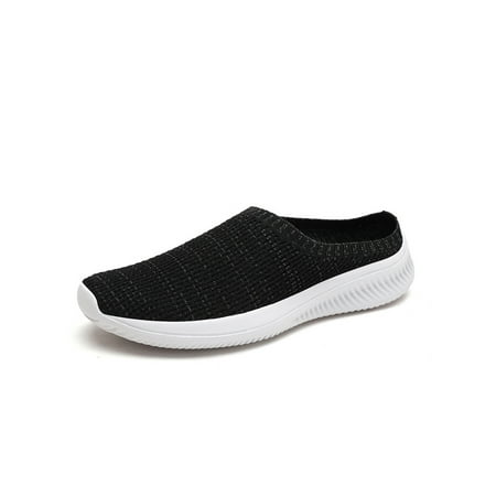 

Lumento Unisex Mules Mesh Walking Shoes Slip On Mule Sneakers Closed Toe Slides Slippers House Casual Knit Upper Clogs Black 8.5