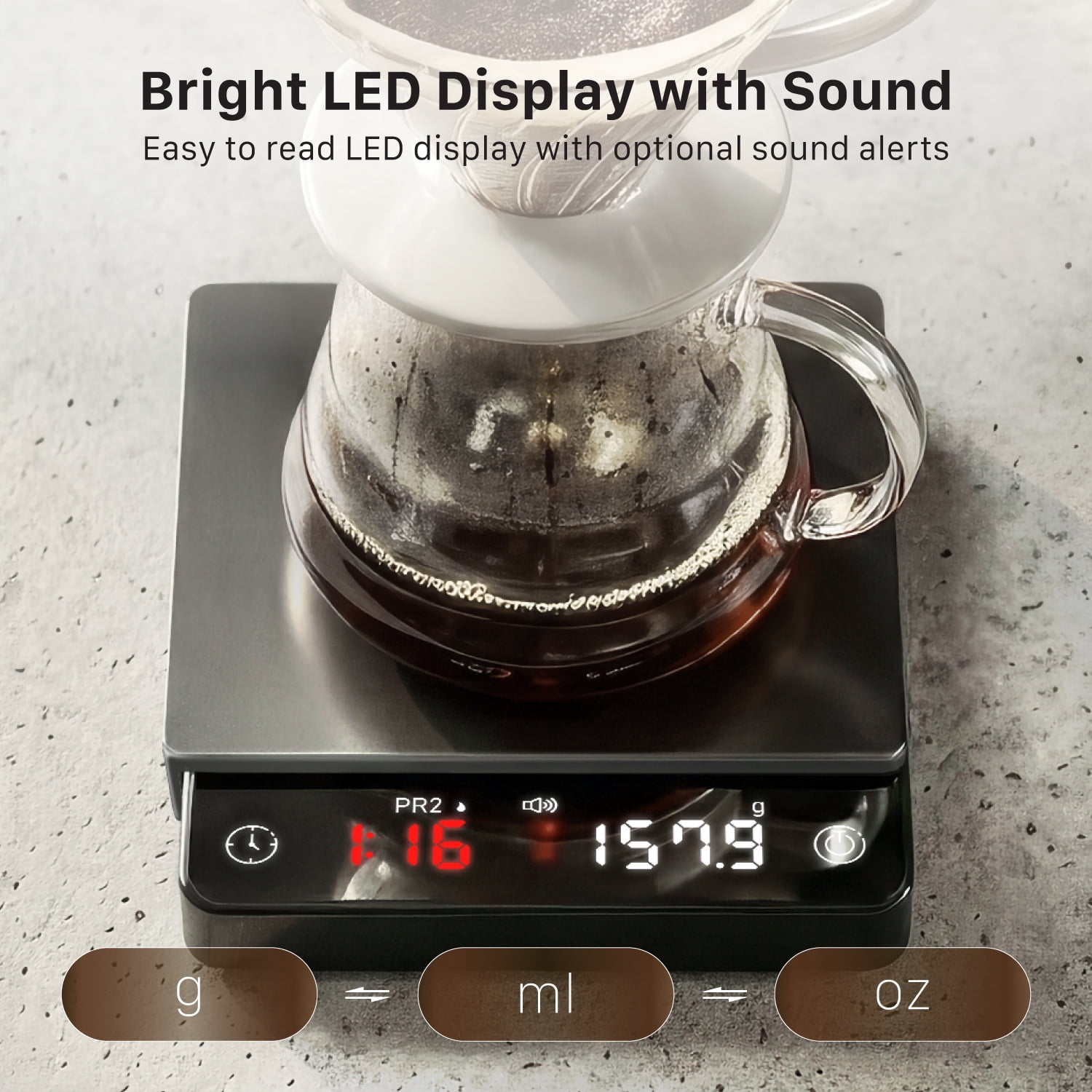 Garnen Mini Coffee Scale with Timer, 2Kg/0.1g Espresso Scale, Matcha & Coffee Bean Scale, Digital Coffee Scale, USB C Rechargeable Barista Scale