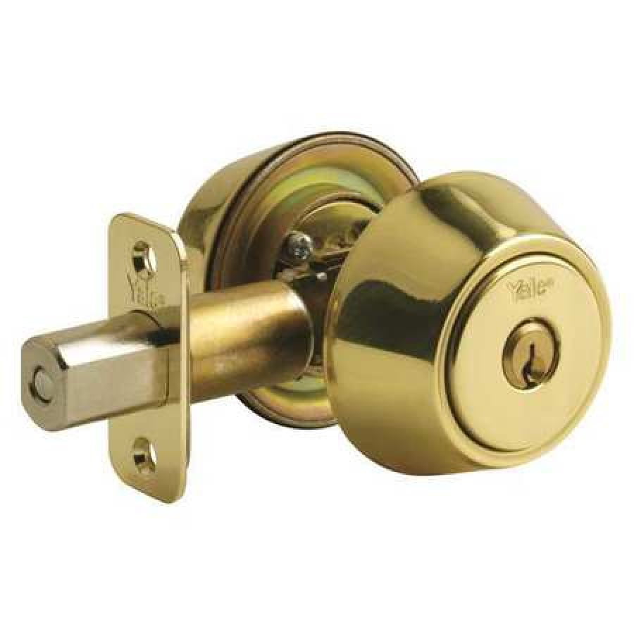 Polished Brass With 2 Keys ANSI Double Cylinder Deadbolt Door Lock Handle Set 