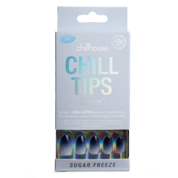 Chillhouse Chill Tips - Signatures Press On Nails, Sugar Freeze, Oval Short, Blue, 30 Fake Nails