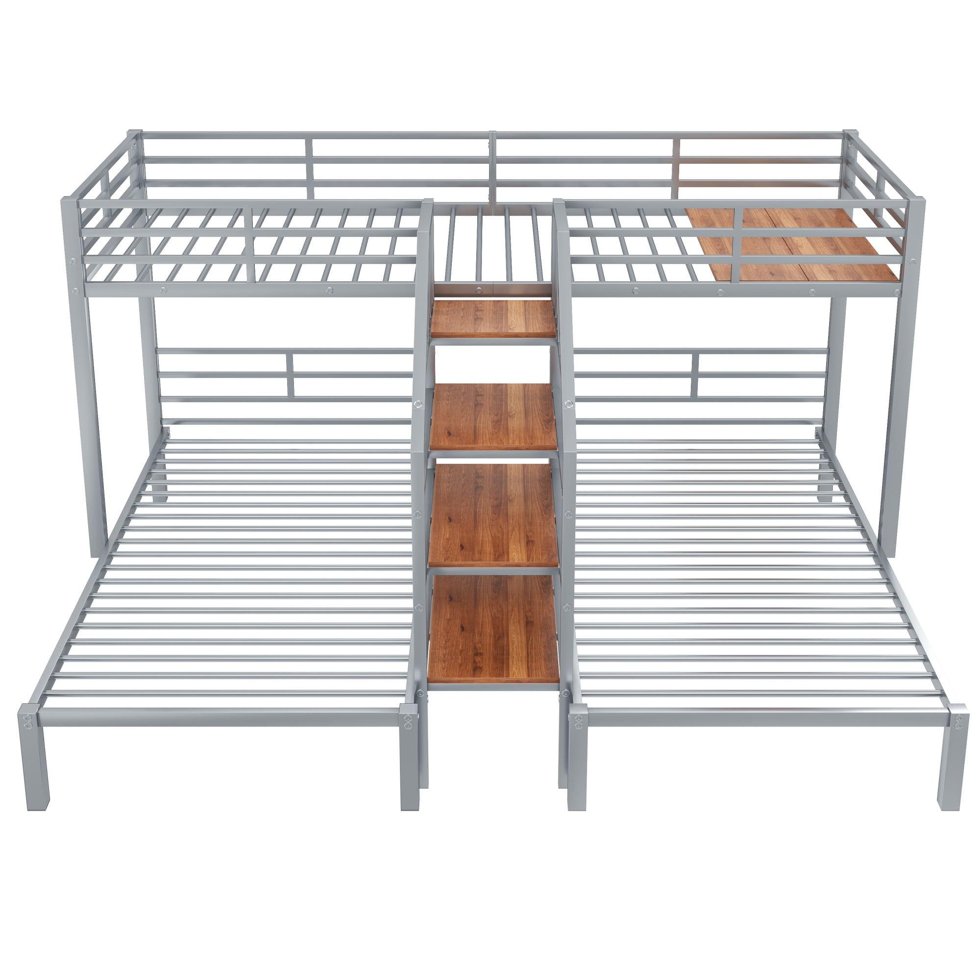 Euroco Metal Twin over Twin & Twin Bunk Bed, 3-in-1 Triple Bunk Bed with Shelves for Kids Teens, Silver