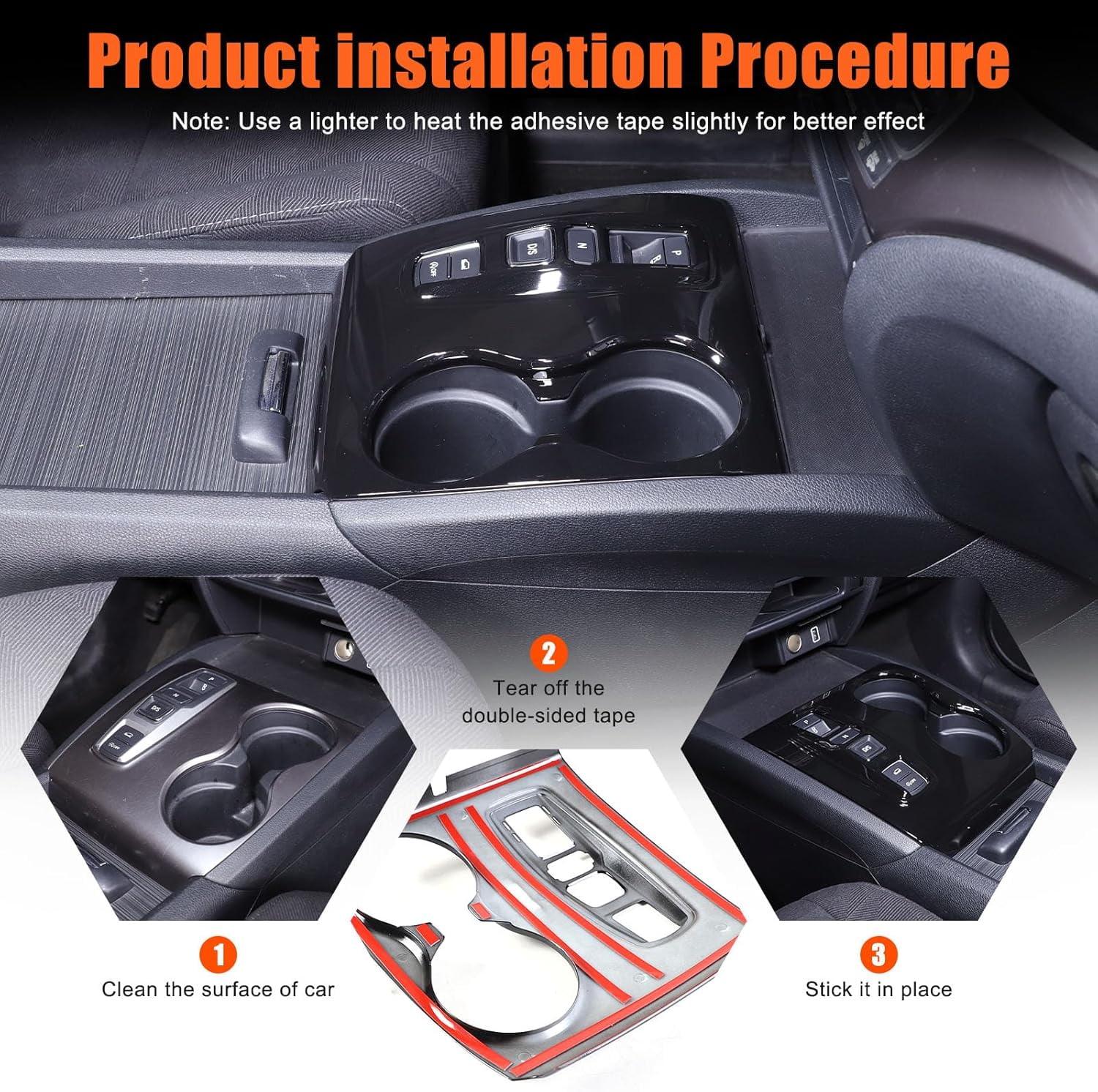 Center Console Gear Shift Panel Cup Holder Cover Trim Compatible with Honda Pilot 2016-2022/ Ridgeline 2020-2023/ Passport 2019-2023 Accessories