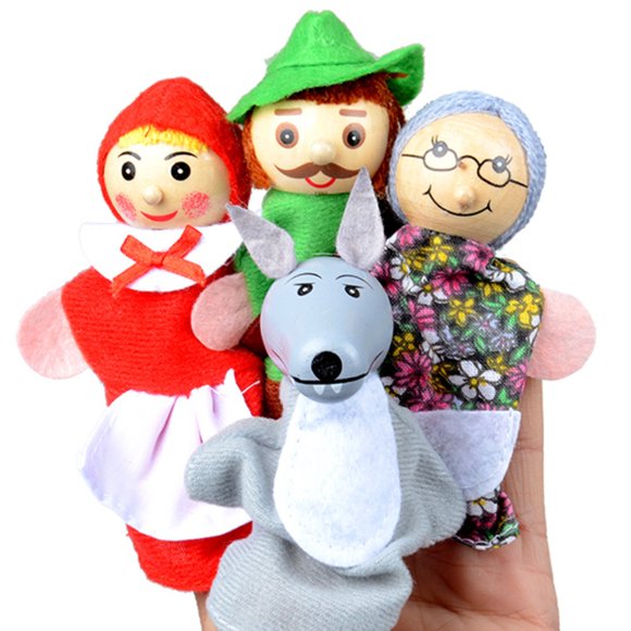 4 Pcs Marionnettes à Doigt - Little Red Riding Hood Marionnettes à Doigt pour Tout-Petits Théâtre Histoires et Temps de Jeu Peluche Dessin Animé Cadeaux pour Enfants 10 cm