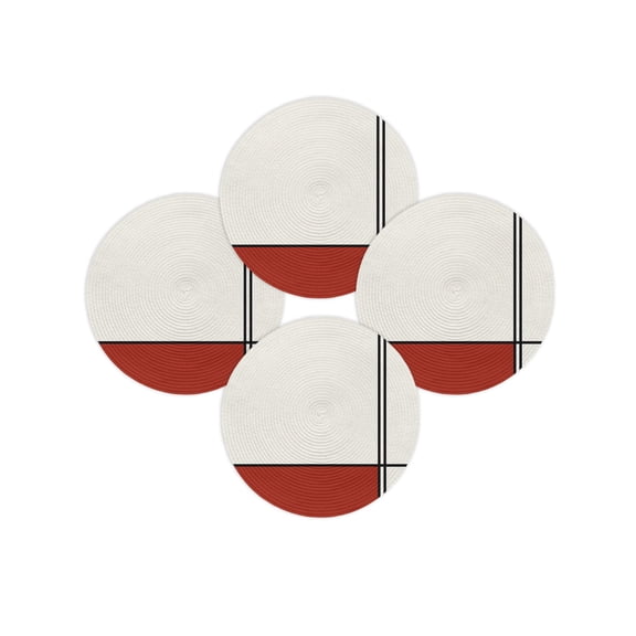 Round Placemats Set of 4 Abstract Place Mats Washable Woven Placemat Modern Red Stripes Lines Circle Braided Table Mat for Kitchen Dining Table Party Home Decor 15 Inch