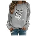 thumbnail image 2 of Hauts d'Entraînement pour Femmes Mode Loisirs Imprimé Chat Manches Longues Col Rond Décontracté Ample Blouse en Liquidation, 2 of 3