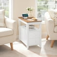 thumbnail image 5 of HOOBRO End Table with Outlets and USB Ports, Bedside Table with 2 Drawers and Storage, Large Capacity Nightstand with Rear Book Holder, Farmhouse Style Living Room, Bedroom White and Walnut WH275UBZ01, 5 of 13