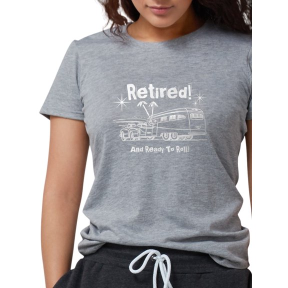 CafePress - Retro Trailer Retired WHT Women's Deluxe T Shirt - Womens Tri-blend T-Shirt