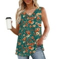 thumbnail image 2 of Women Deep V Neck Sleeveless Tee Floral Pleated Tank Tops Fltter Hem Camisole Oversized Tunic Blouses Trends Fashion Cami Going Out Summer Blouse, 2 of 7