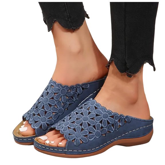 Mostsola Slippers for Women Boho Floral Hollow Out Wedge Sandals Slip on Slides Beach Dress Shoes