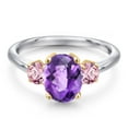 thumbnail image 3 of Gem Stone King 10K Two Tone Gold Purple Amethyst and Pink Lab Grown Diamond Engagement Ring for Women | 2.00 Cttw | Oval Checkerboard 9X7MM | Gemstone February Birthstone | Size 6, 3 of 6