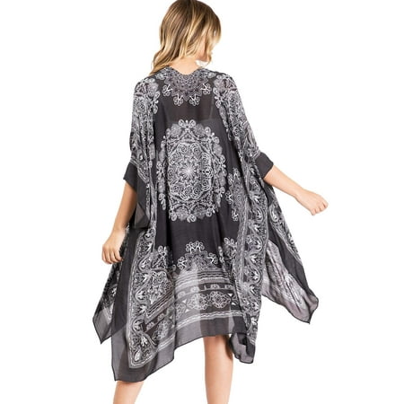 

Lana Roux Women s Lightweight Floral Layering Summer Maternity Kimono (One Size Charcoal)