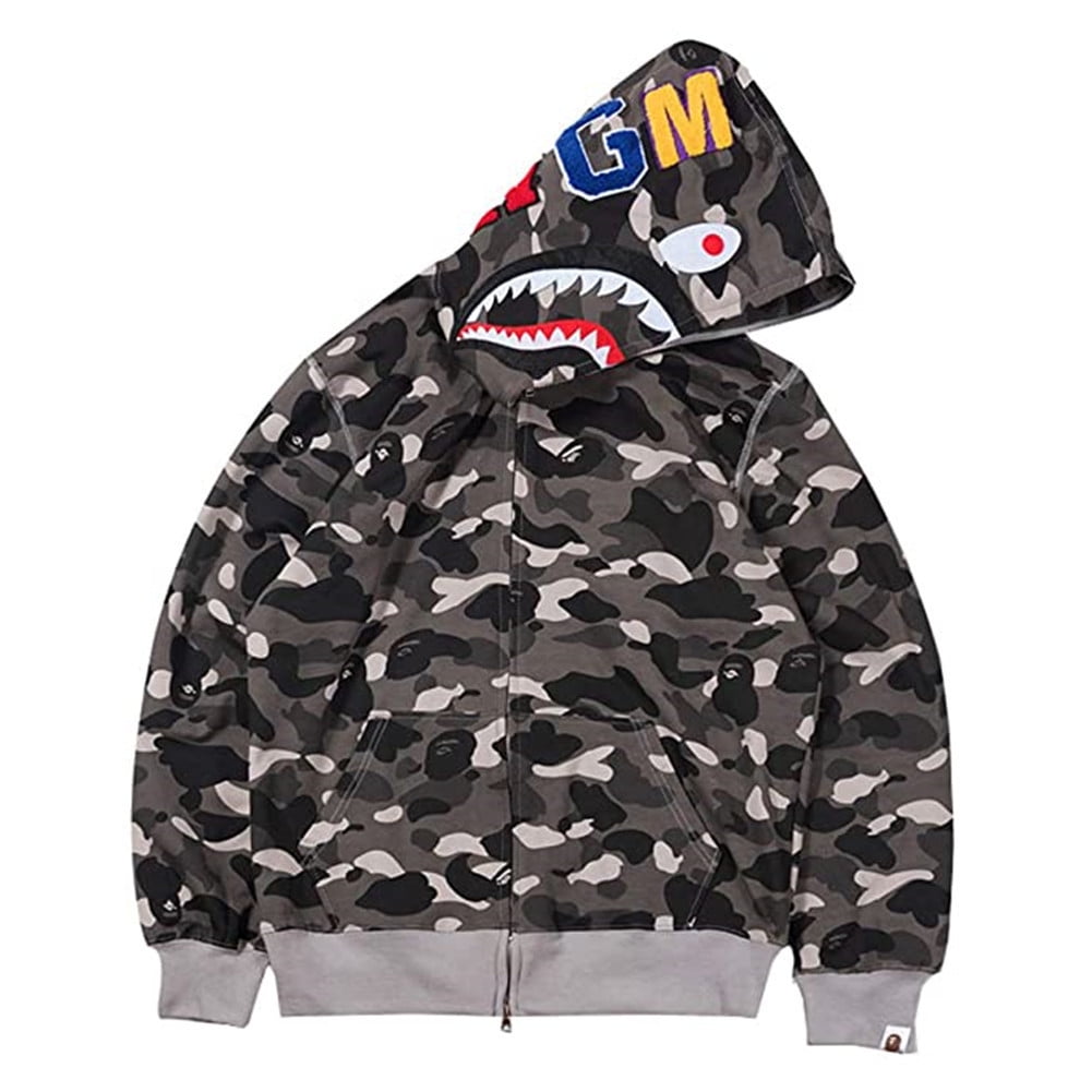 Men's Bape A Bathing Ape Full Zip Shark Head Camo Hoodie Coat Sweatshirt Jacket 