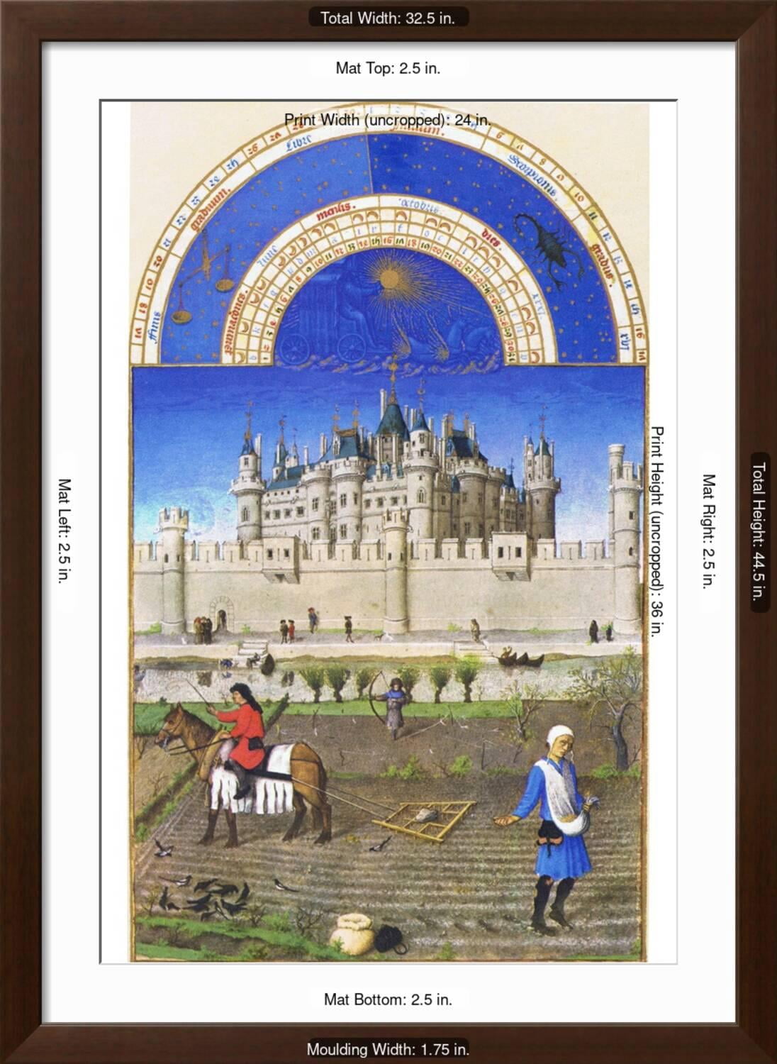 Art.com Le Tres Riches Heures Du Duc De Berry - October Art Print by Paul Herman & Jean Limbourg, Brown Frame Wall Art, 32" x 44"