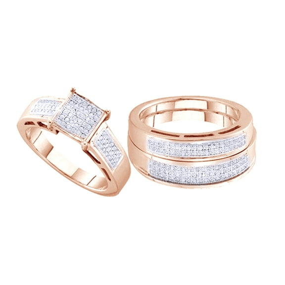 AFFY White Natural Diamond Engagement & Wedding Trio Band Ring Set In 10k Rose Gold (0.625 Cttw)