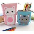 thumbnail image 2 of KAIYANG Estuche retráctil para lápices de pie con diseño de gato, de lona, para escritorio, de gran capacidad, color rosa y azul, 2 of 2