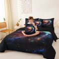thumbnail image 4 of Manfei Glowing Spiral Galaxy 7-Piece King Bedding,Celestial Stars King Bed in a Bag,Black,Black Reversible, 4 of 7