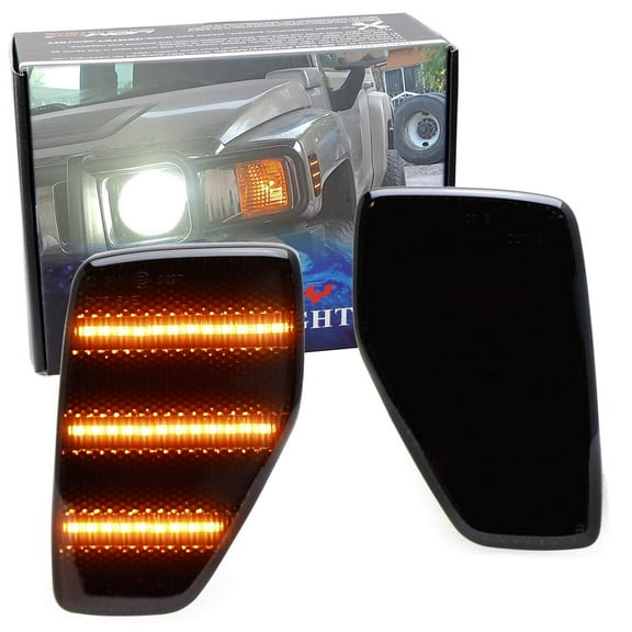 Black-Out Smoked Lens Amber Triple-Row LED Strip Front Fender Side Marker Lights For Hummer 2006-2010 H3, 2009-2010 H3T, Replace OEM Amber Sidemarkers