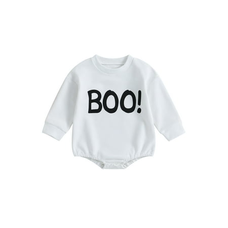 

Bagilaanoe Newborn Baby Girl Halloween Rompers Letters Print Long Sleeve Bodysuits 3M 6M 12M 18M Infant Casual One Piece Short Jumpsuit