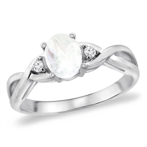 14K White Gold Diamond Natural Rainbow Moonstone Infinity Engagement Ring Oval 7x5 mm, size 7