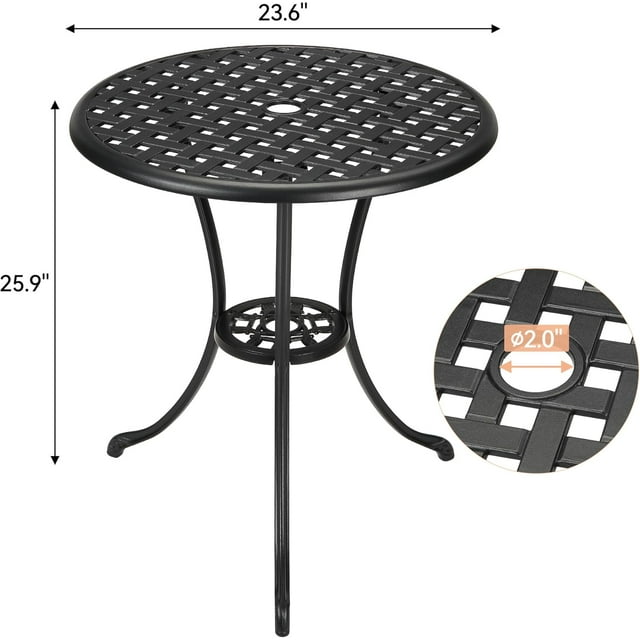 QinaQin 24inch Round Cast Aluminum Bistro Table, Black