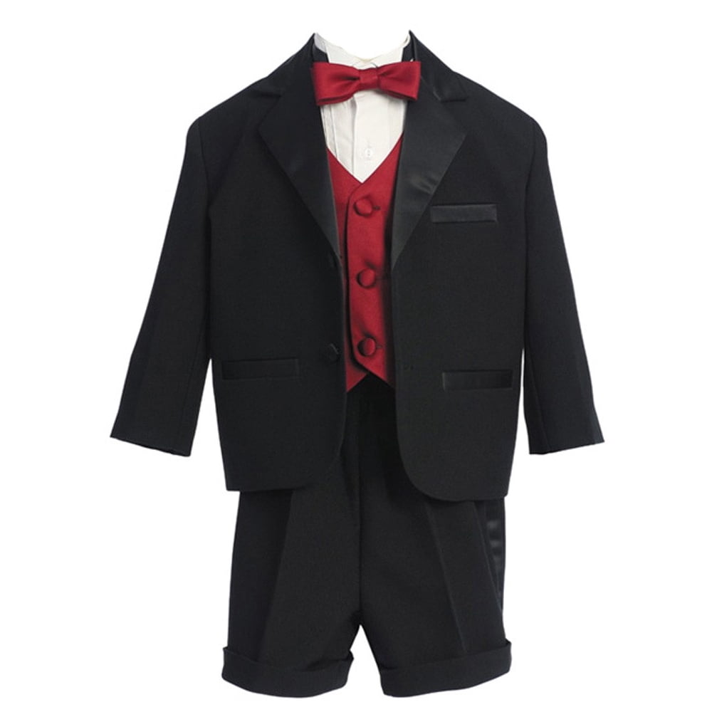 Fouger Little Boys Black Burgundy Jacket Vest Pants Bow Tie Shirt