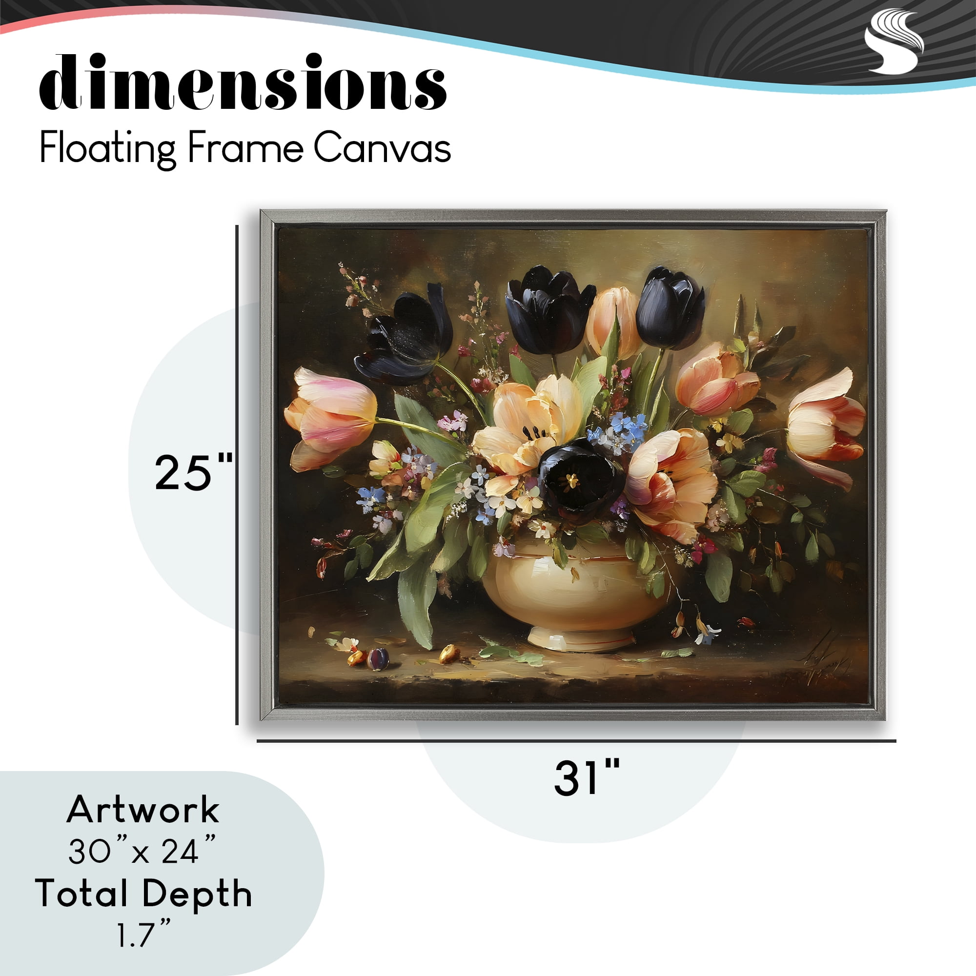 Stupell Industries Black Tulips & Peach Bouquet Gray Framed Floater Canvas Wall Art, design by Franklyn Gregory