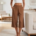 thumbnail image 2 of StSilkitty Womens Casual Capris Solid Color High Waist Elastic Wide Leg Cropped Pants with Pockets Soft Comfy Capri Trousers, 2 of 9