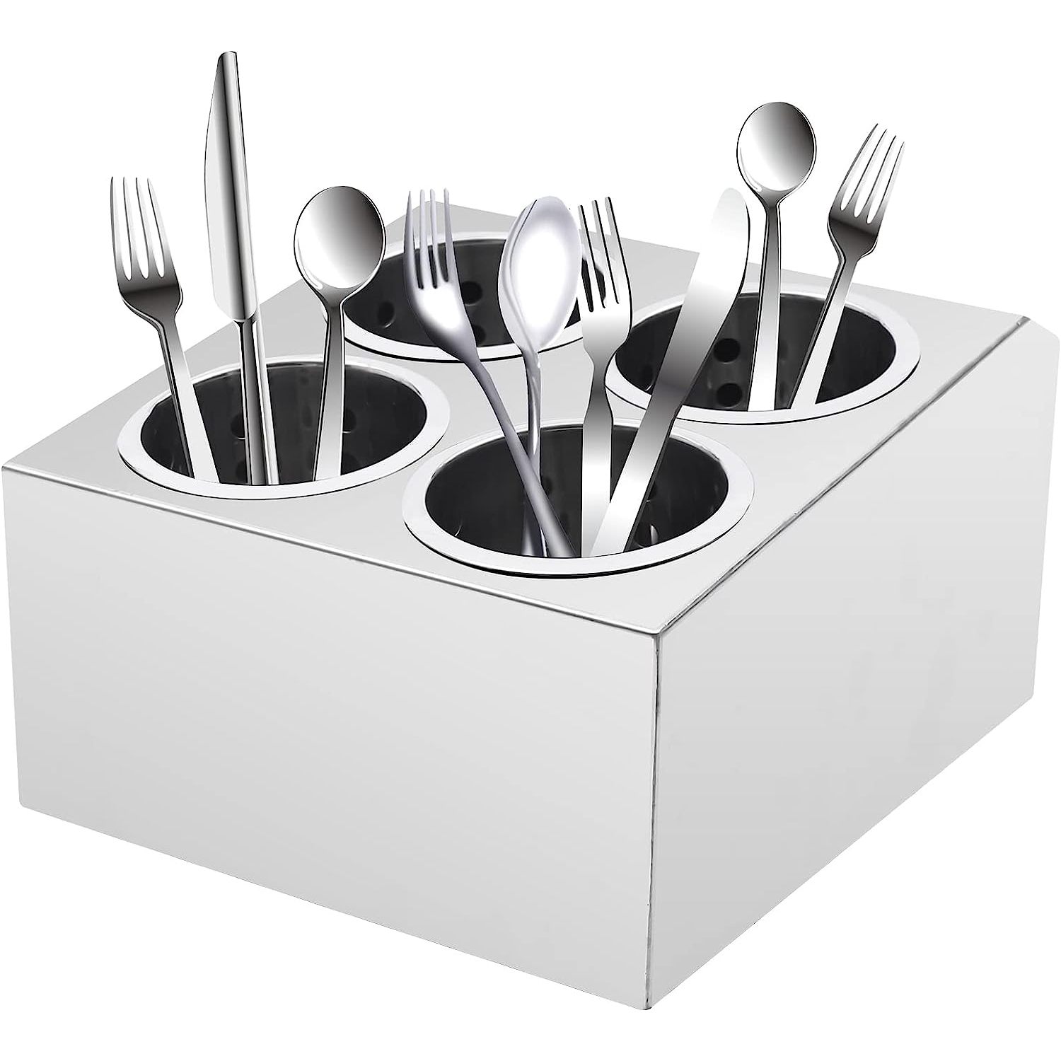 Utensil Holder,4Hole Stainless Steel Cylinder Flatware Silverware