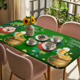 thumbnail image 3 of St. Patrick's Day Table Cloths for 6 Foot Rectangle Tables, Lucky Shamrock Gnomes Beer Coin Wood Green Patio Waterproof Elastic Fitted Tablecloths, Washable Rectangular Table Cover for Camping, 3 of 8