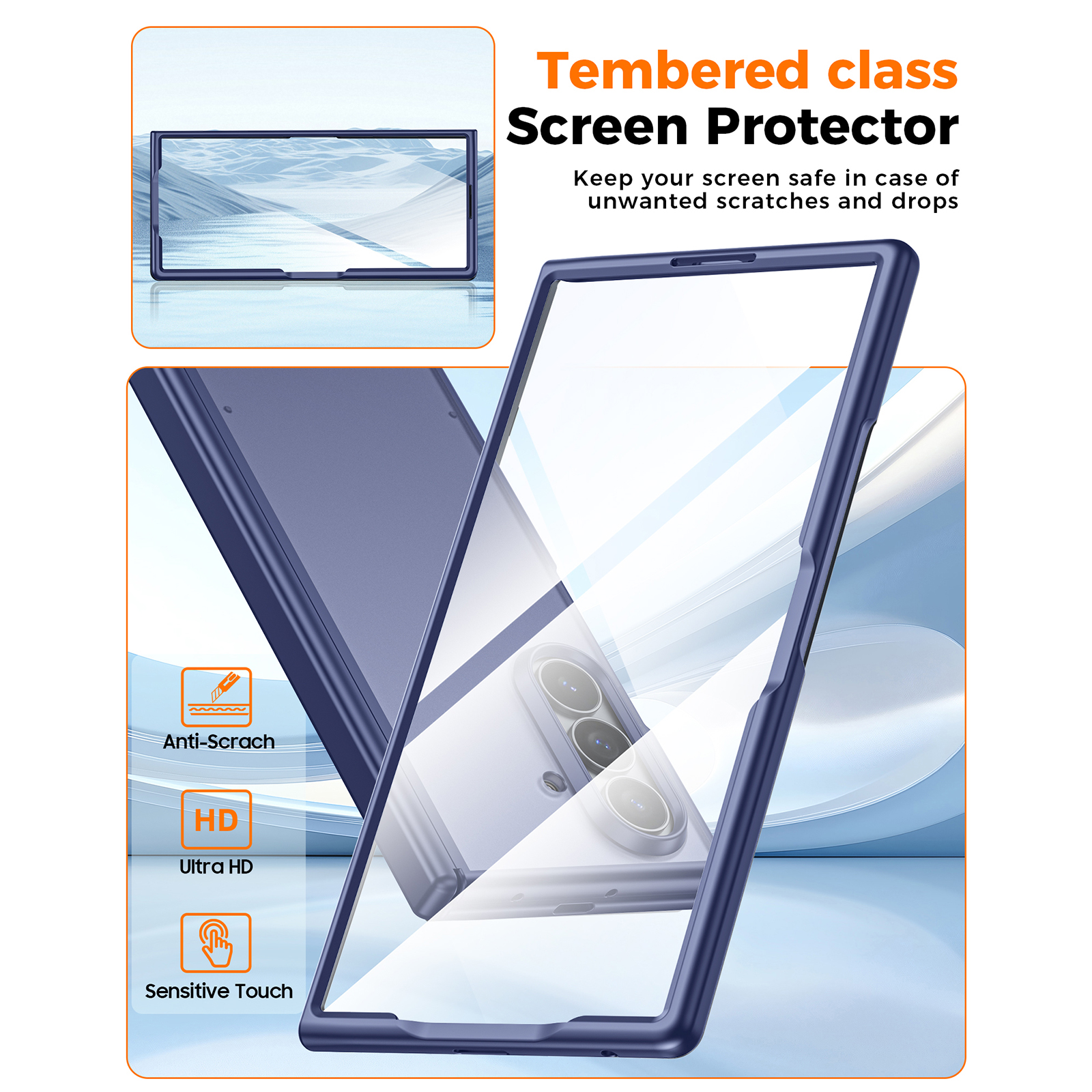 Vizvera for Samsung Galaxy Z Fold 7 Case with Hinge Protection,Screen Protector,Ultra-Thin Skin Feel Translucent Frosted,Wireless Charging,Shockproof Cover-Blue