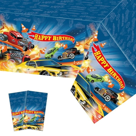 AIZFIH 2-Pack Hot CORNET Race Car Themed Party Tablecloths, Car Wheel Birthday Party Supplies Include Plastic Table Covers for Boy and Girl (42.5X70.8inch)