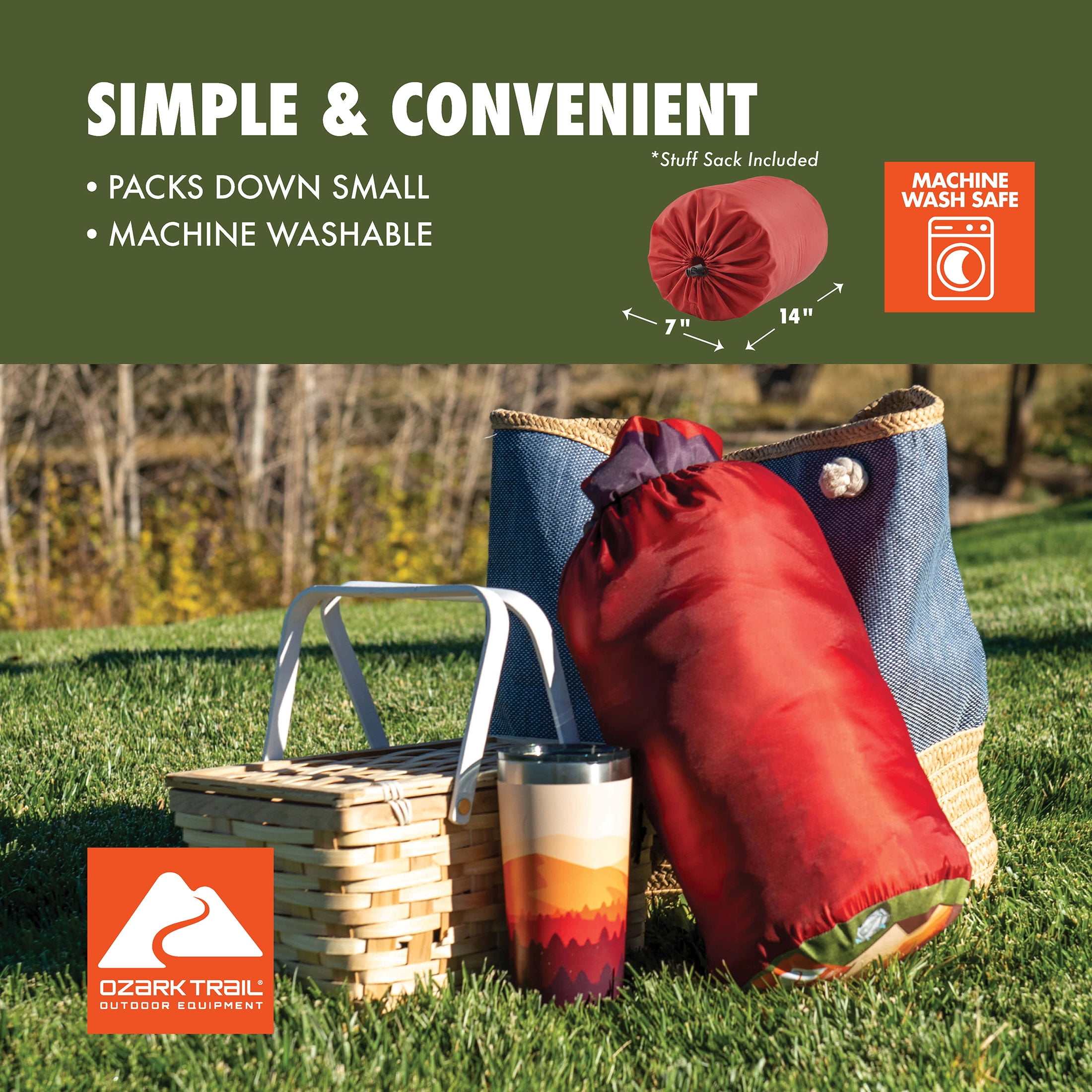 Ozark Trail Packable Blanket, 70" x 60" in Mountain Scene Design with Stuff Sack