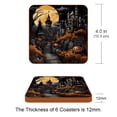 thumbnail image 3 of HemaKayy Set of 6 Decorative Coasters for Drinks, Waterproof Leather Drink Coaster with Double Side Non-Slip Surface for Cup Kitchen Home Housewarming Gift, Square 4" - Halloween Castle, 3 of 7