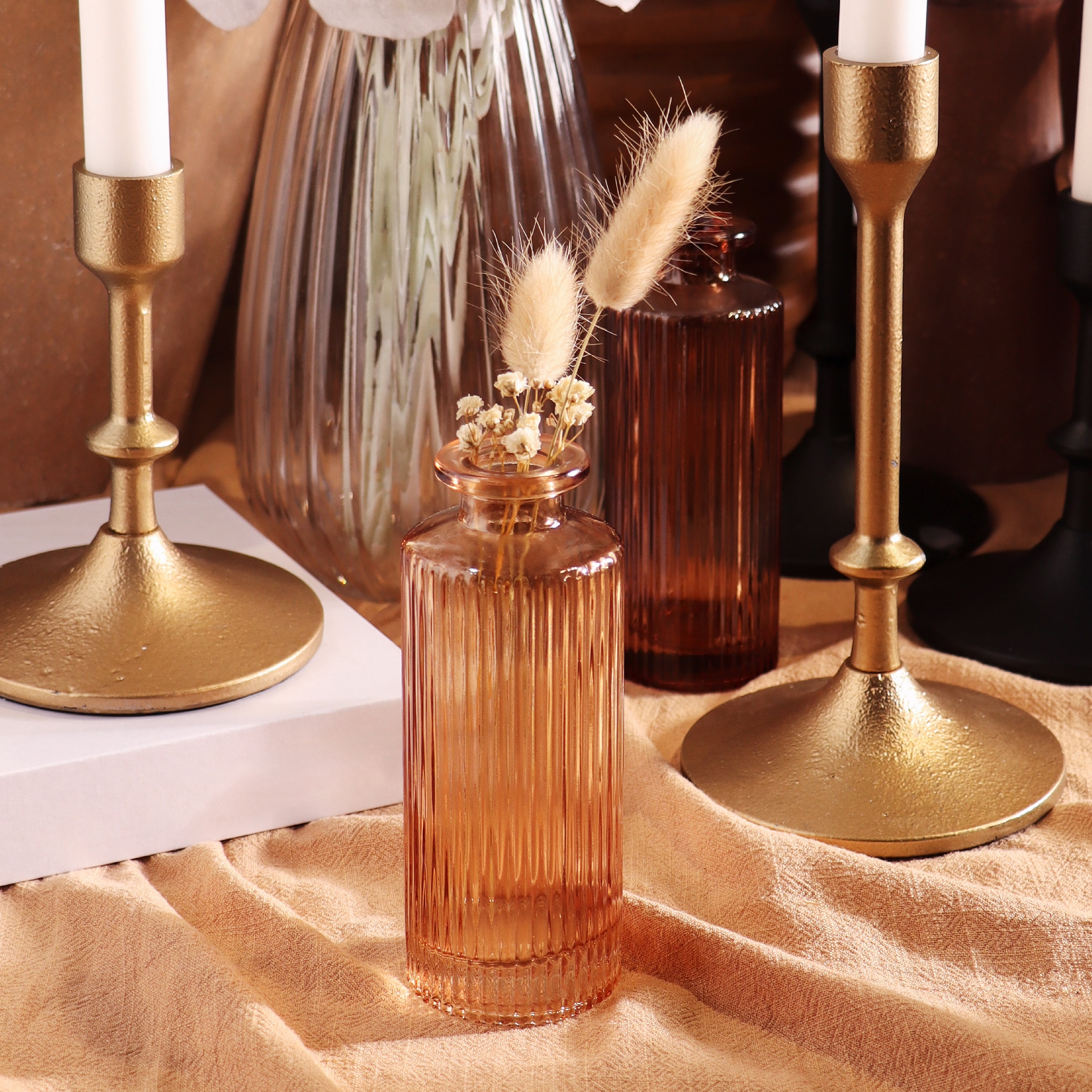 Mainstays Mini Champagne Ribbed Glass Tabletop Vase – Elegant Indoor Decor