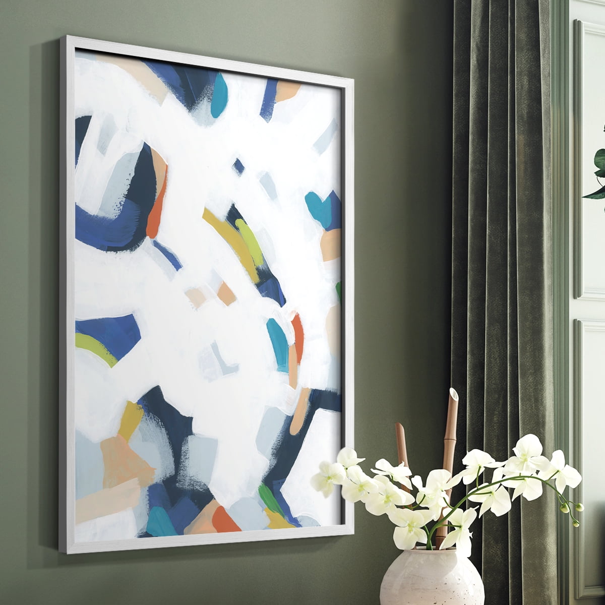 Bright Orbit I Framed Print in White Solid Wood Framed Print No Nail Hanging